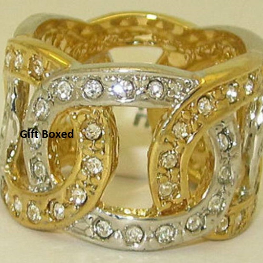 NWT ring white yellow gold plate double C's